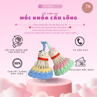 Móc khóa cầu lông bằng len handmade - Móc khóa dễ thương dùng làm quà tặng thủ công cho bạn bè, đam mê cầu lông