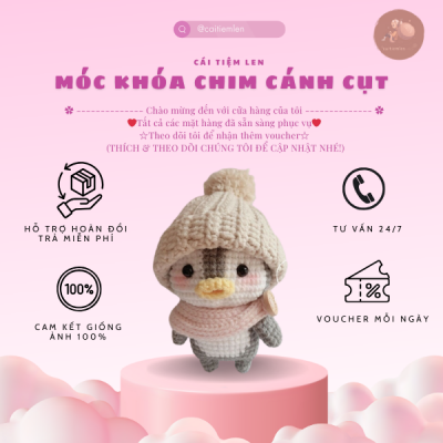 [GIẢM SỐC] Móc khóa chim cánh cụt đội mũ len cute handmade