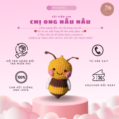 [MỚI] Chị ong nâu nâu nâu bằng len handmade, con ong len, móc khóa len