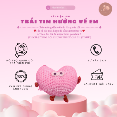 Trái tim bằng len, móc khoá tình yêu, set móc len, quà len handmade, móc khoá len- Cái Tiệm Len